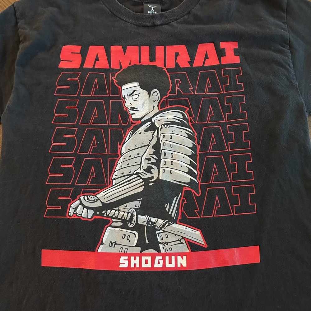 Hanes Beefy T Samurai Shogun Anime Black T Shirt Men's *READ*